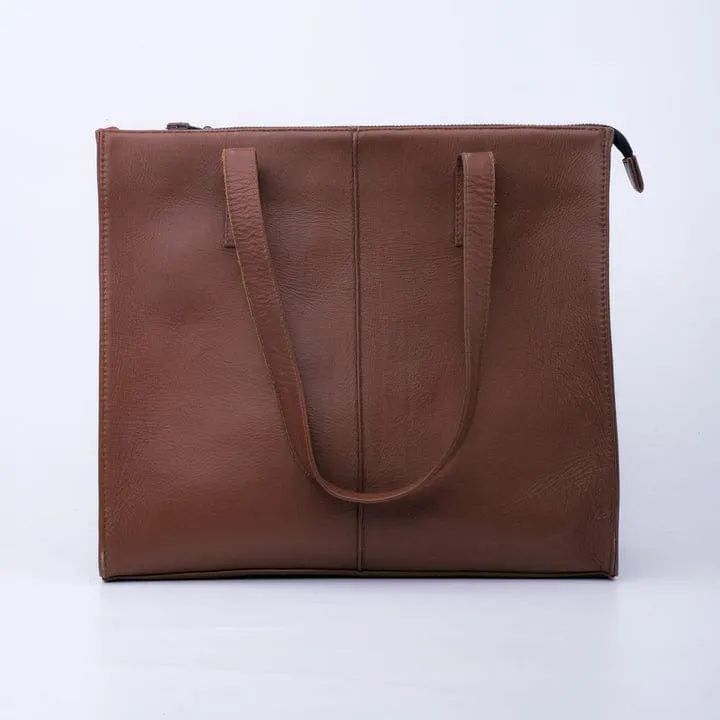 Tan Brown Leather Tote Bag