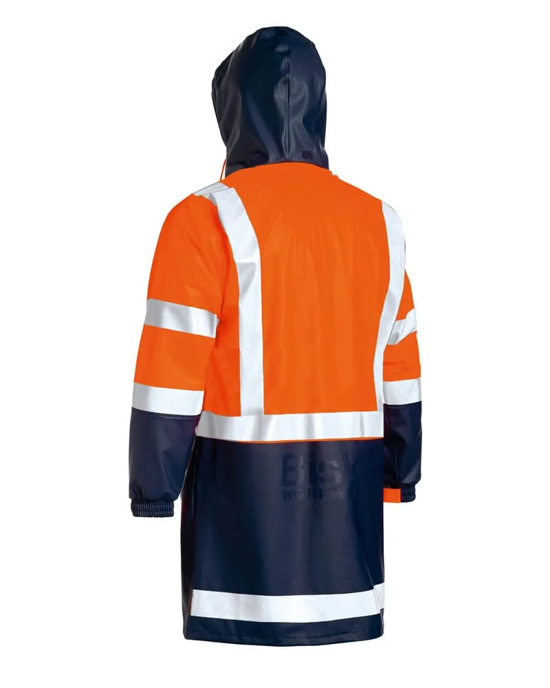 Taped Hi Vis Stretch PU Rain Coat - Orange/Navy