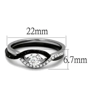 Two-Tone IP Black (Ion Plating) Stainless Steel Ring with AAA Grade CZ in Clear for Women Style TK2301