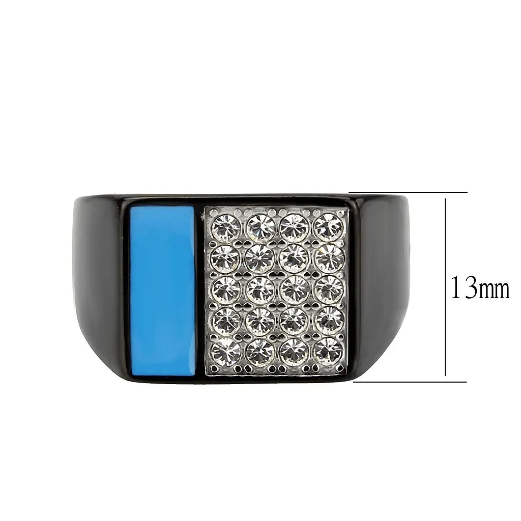 Two Tone IP Black (Ion Plating) Stainless Steel Ring with Top Grade Crystal in Clear for Women Style TK3765