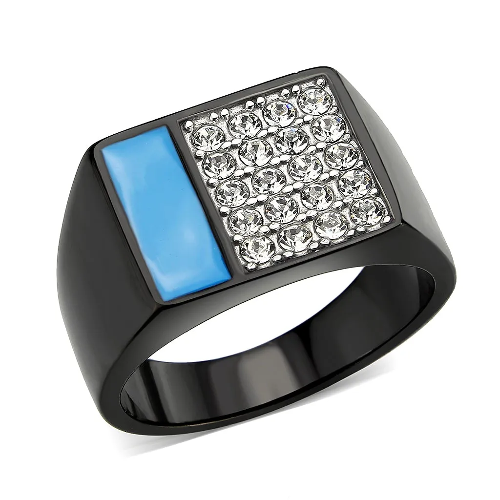 Two Tone IP Black (Ion Plating) Stainless Steel Ring with Top Grade Crystal in Clear for Women Style TK3765