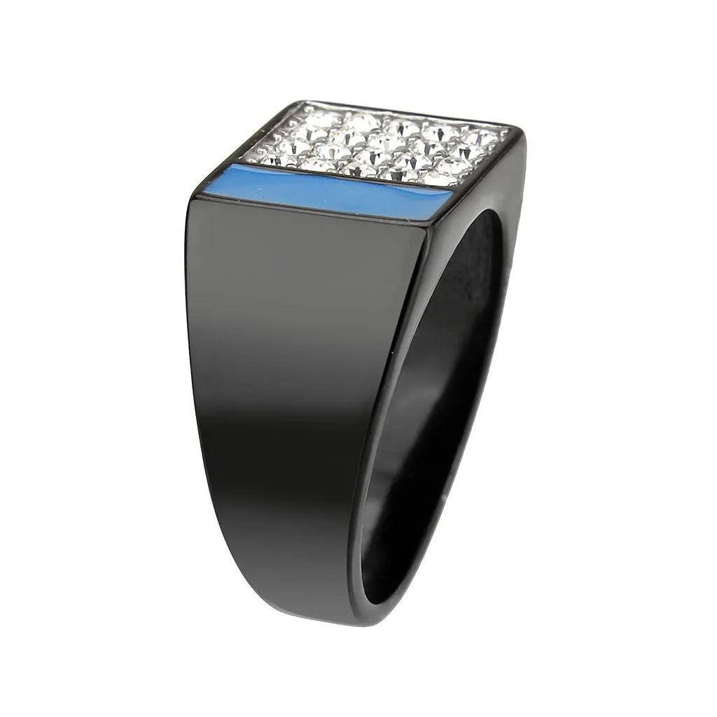 Two Tone IP Black (Ion Plating) Stainless Steel Ring with Top Grade Crystal in Clear for Women Style TK3765