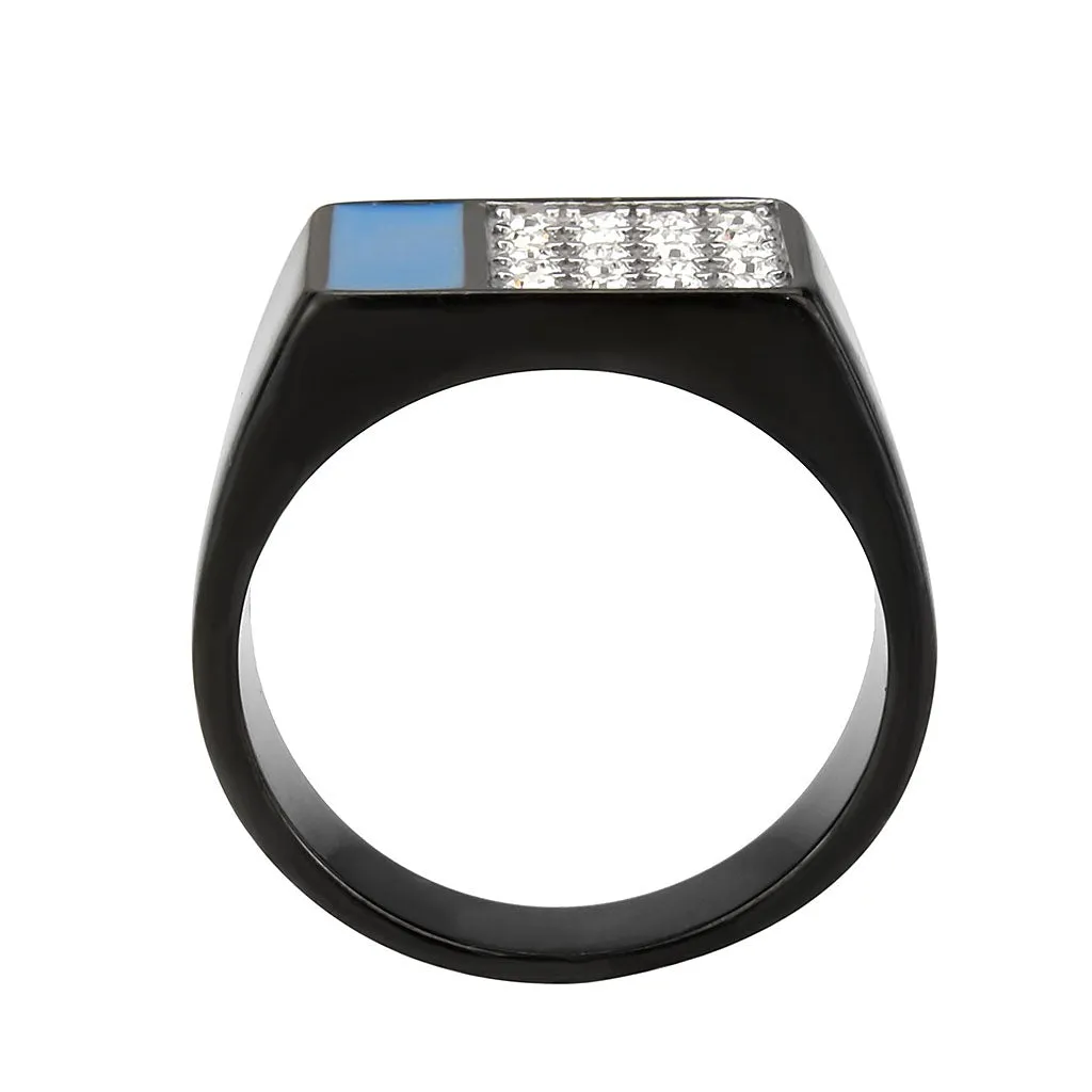 Two Tone IP Black (Ion Plating) Stainless Steel Ring with Top Grade Crystal in Clear for Women Style TK3765