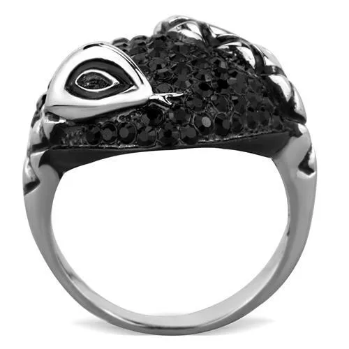 Two-Tone IP Black (Ion Plating) Stainless Steel Ring with Top Grade Crystal in Jet for Women Style TK1788