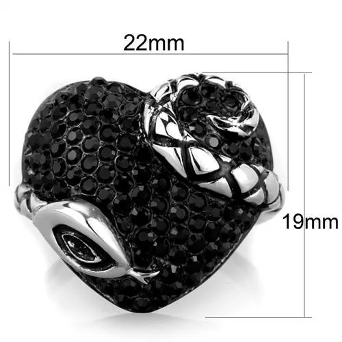 Two-Tone IP Black (Ion Plating) Stainless Steel Ring with Top Grade Crystal in Jet for Women Style TK1788