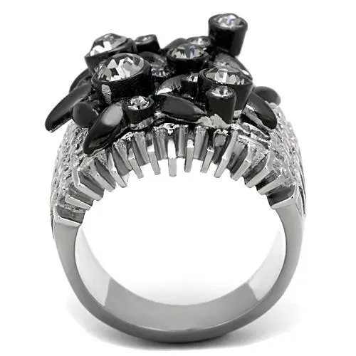 Two-Tone IP Black Stainless Steel Ring with Top Grade Crystal in Black Diamond for Women Style TK1687