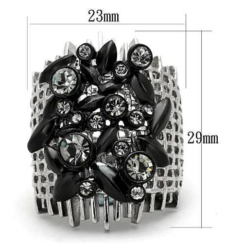 Two-Tone IP Black Stainless Steel Ring with Top Grade Crystal in Black Diamond for Women Style TK1687