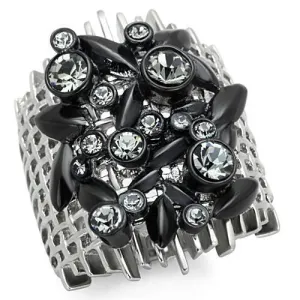 Two-Tone IP Black Stainless Steel Ring with Top Grade Crystal in Black Diamond for Women Style TK1687