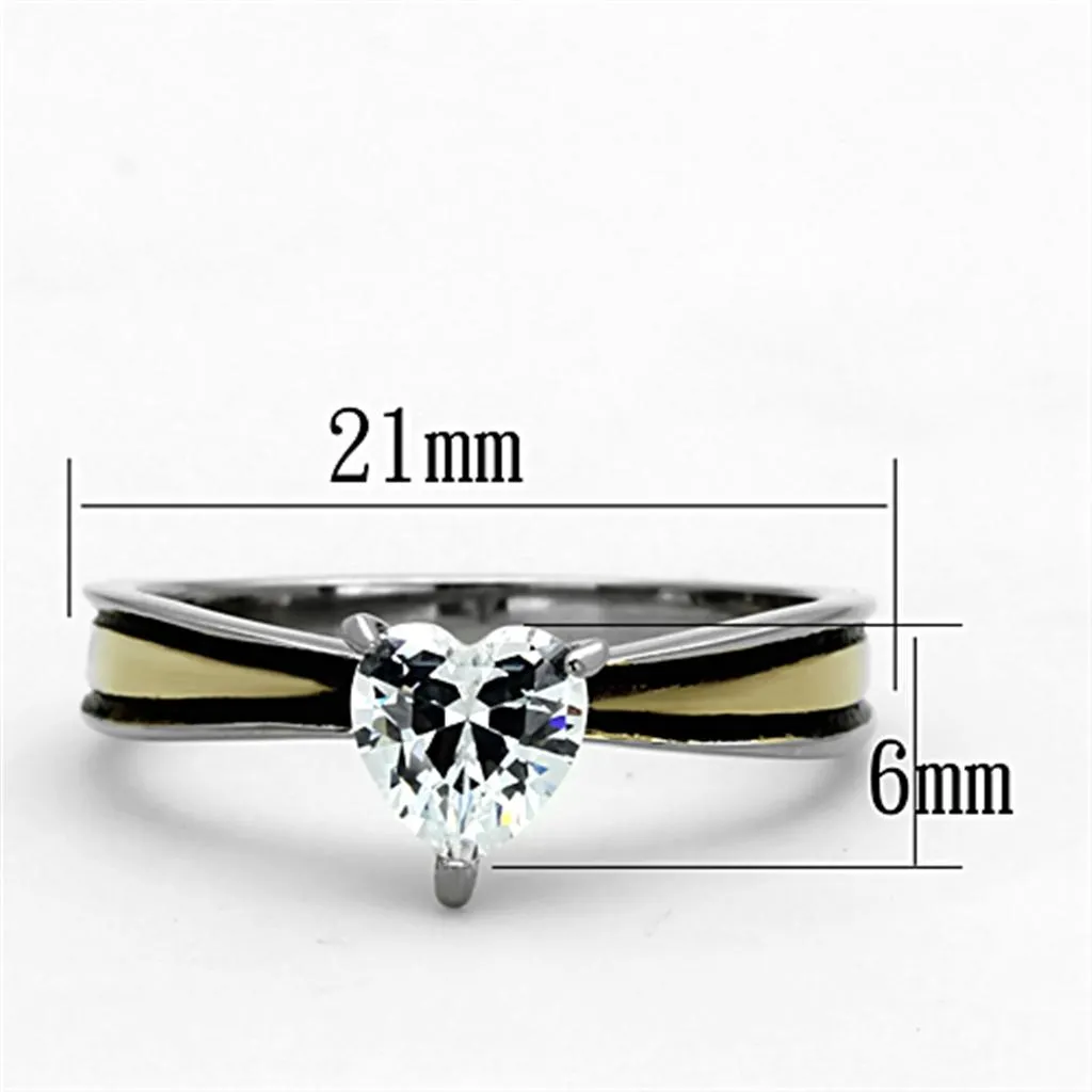 Two-Tone IP Gold (Ion Plating) Stainless Steel Ring with AAA Grade CZ in Clear for Women Style TK1283