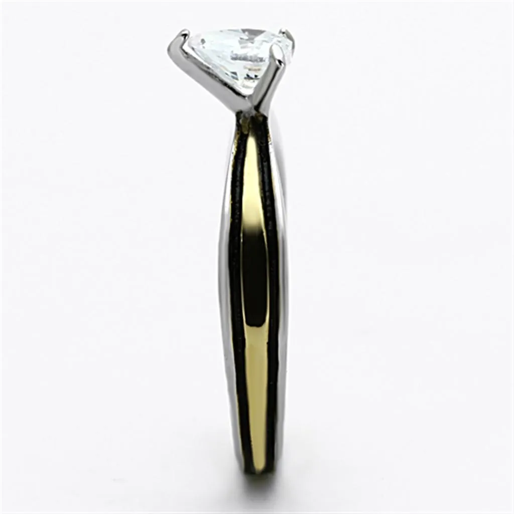 Two-Tone IP Gold (Ion Plating) Stainless Steel Ring with AAA Grade CZ in Clear for Women Style TK1283