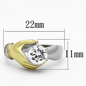 Two-Tone IP Gold (Ion Plating) Stainless Steel Ring with AAA Grade CZ in Clear for Women Style TK1324