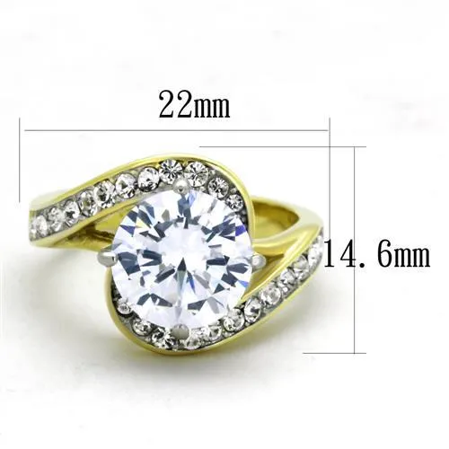 Two-Tone IP Gold (Ion Plating) Stainless Steel Ring with AAA Grade CZ in Clear for Women Style TK1911