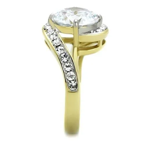 Two-Tone IP Gold (Ion Plating) Stainless Steel Ring with AAA Grade CZ in Clear for Women Style TK1911