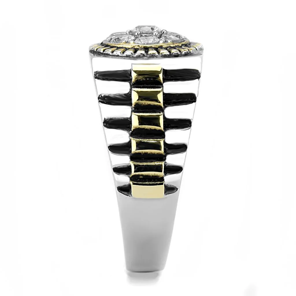 Two-Tone IP Gold (Ion Plating) Stainless Steel Ring with AAA Grade CZ in Clear for Women Style TK3240