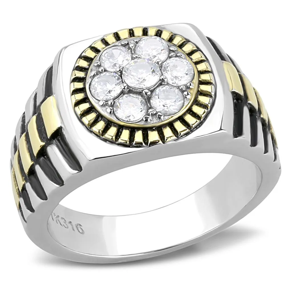 Two-Tone IP Gold (Ion Plating) Stainless Steel Ring with AAA Grade CZ in Clear for Women Style TK3240