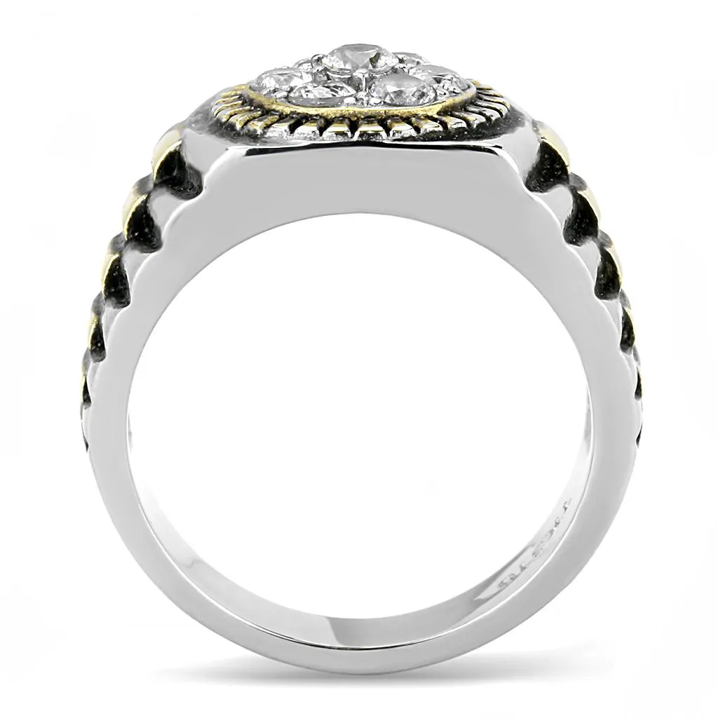 Two-Tone IP Gold (Ion Plating) Stainless Steel Ring with AAA Grade CZ in Clear for Women Style TK3240