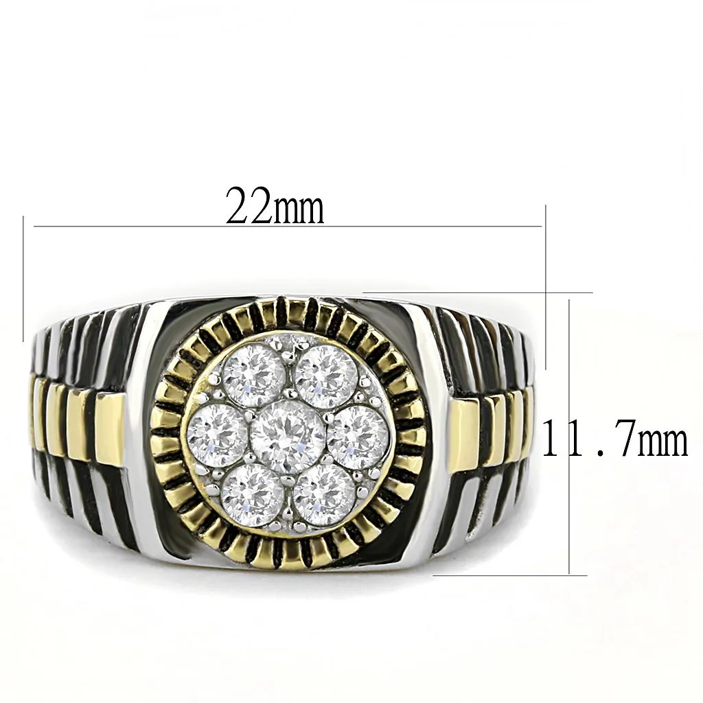 Two-Tone IP Gold (Ion Plating) Stainless Steel Ring with AAA Grade CZ in Clear for Women Style TK3240