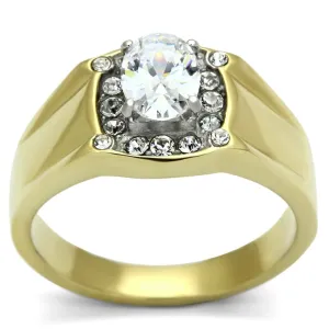 Two-Tone IP Gold (Ion Plating) Stainless Steel Ring with AAA Grade CZ in Clear for Women Style TK758