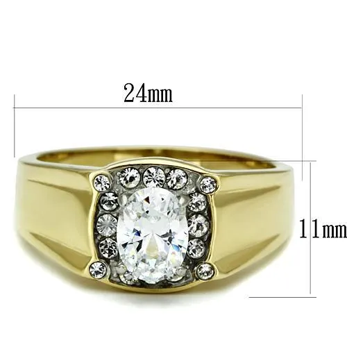 Two-Tone IP Gold (Ion Plating) Stainless Steel Ring with AAA Grade CZ in Clear for Women Style TK758