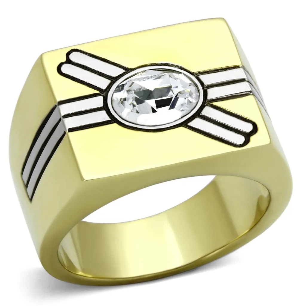 Two-Tone IP Gold (Ion Plating) Stainless Steel Ring with Top Grade Crystal in Clear for Women Style TK1065