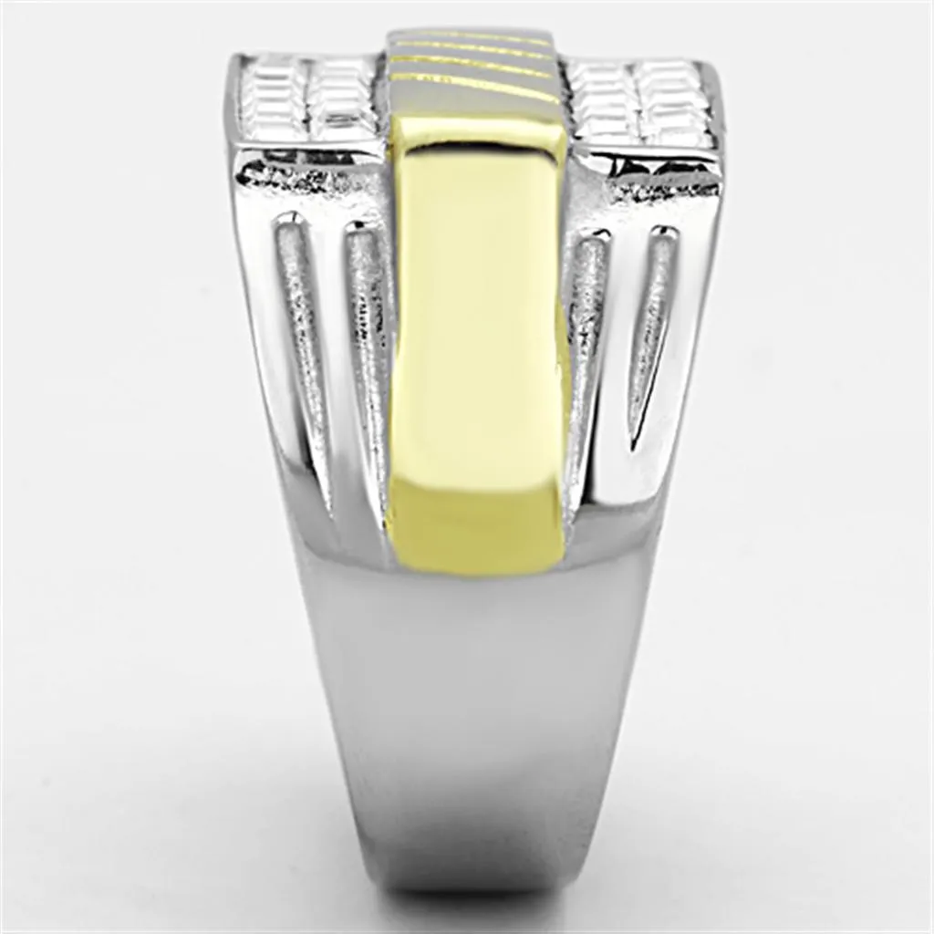 Two-Tone IP Gold (Ion Plating) Stainless Steel Ring with Top Grade Crystal in Clear for Women Style TK1193