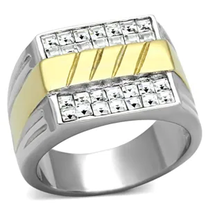 Two-Tone IP Gold (Ion Plating) Stainless Steel Ring with Top Grade Crystal in Clear for Women Style TK1193