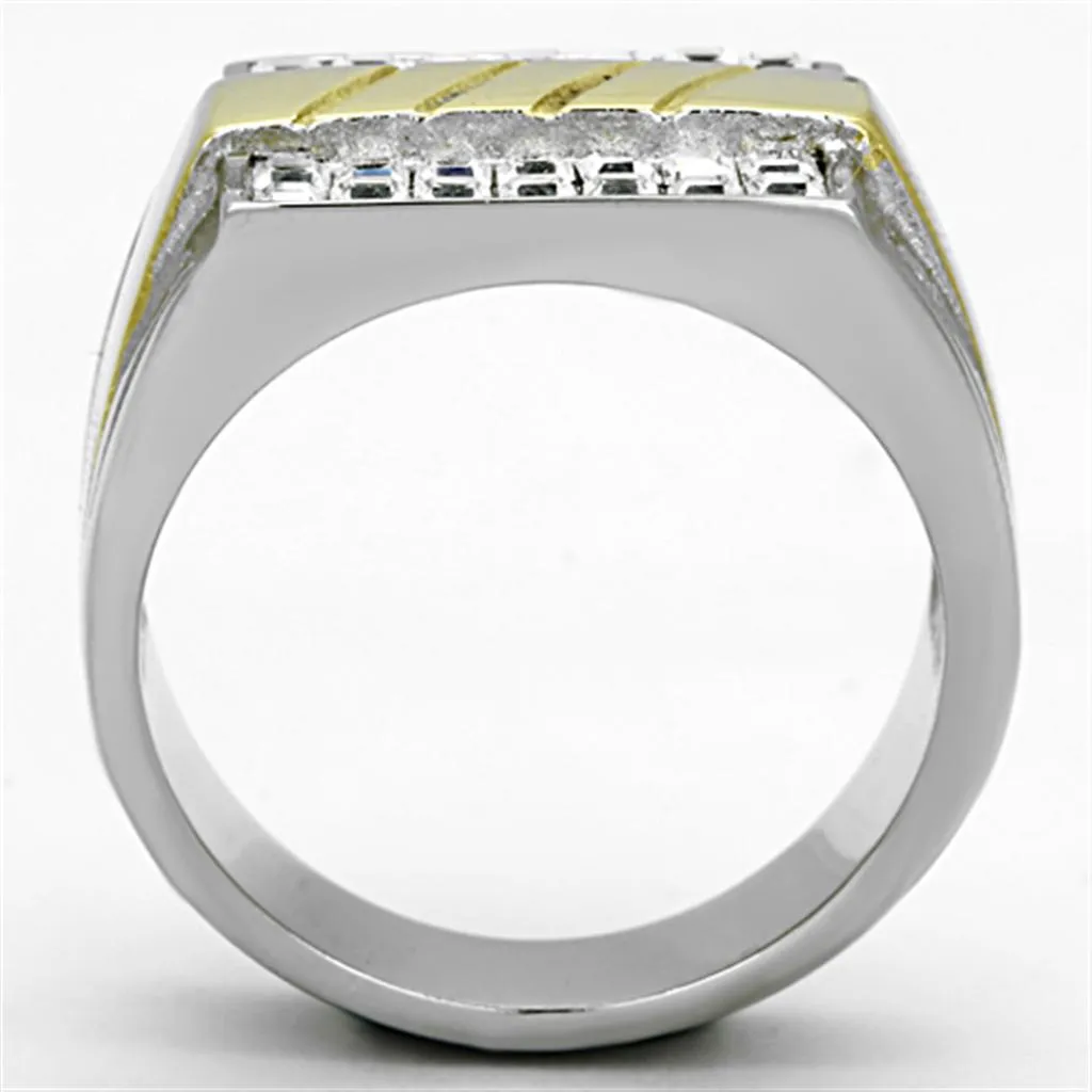 Two-Tone IP Gold (Ion Plating) Stainless Steel Ring with Top Grade Crystal in Clear for Women Style TK1193