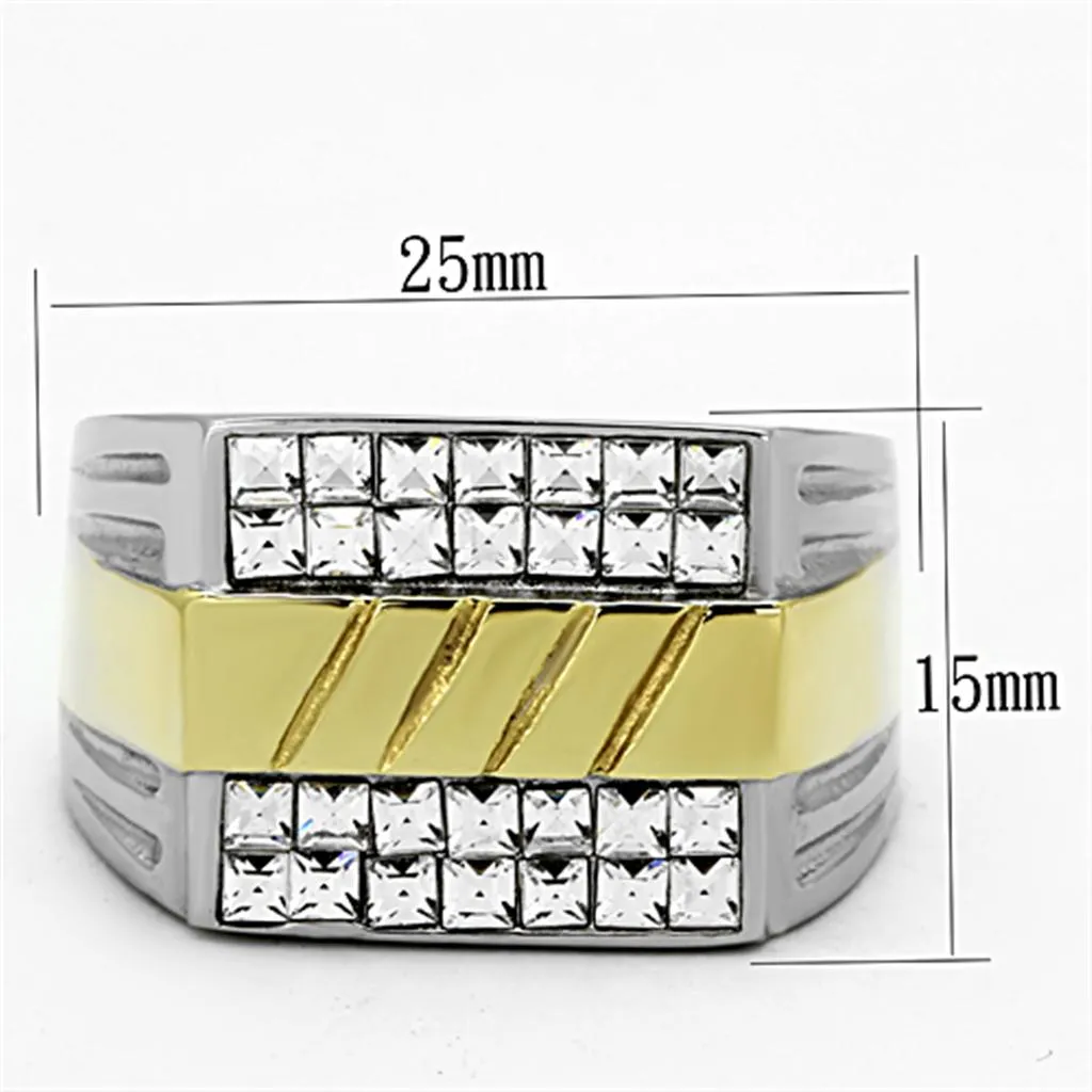 Two-Tone IP Gold (Ion Plating) Stainless Steel Ring with Top Grade Crystal in Clear for Women Style TK1193