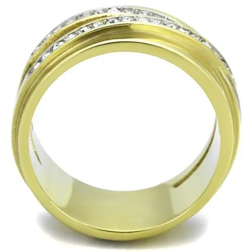 Two-Tone IP Gold (Ion Plating) Stainless Steel Ring with Top Grade Crystal in Clear for Women Style TK1914