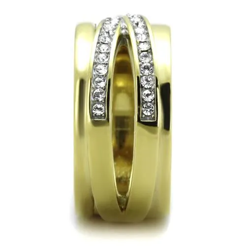 Two-Tone IP Gold (Ion Plating) Stainless Steel Ring with Top Grade Crystal in Clear for Women Style TK1914