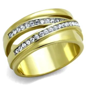 Two-Tone IP Gold (Ion Plating) Stainless Steel Ring with Top Grade Crystal in Clear for Women Style TK1914