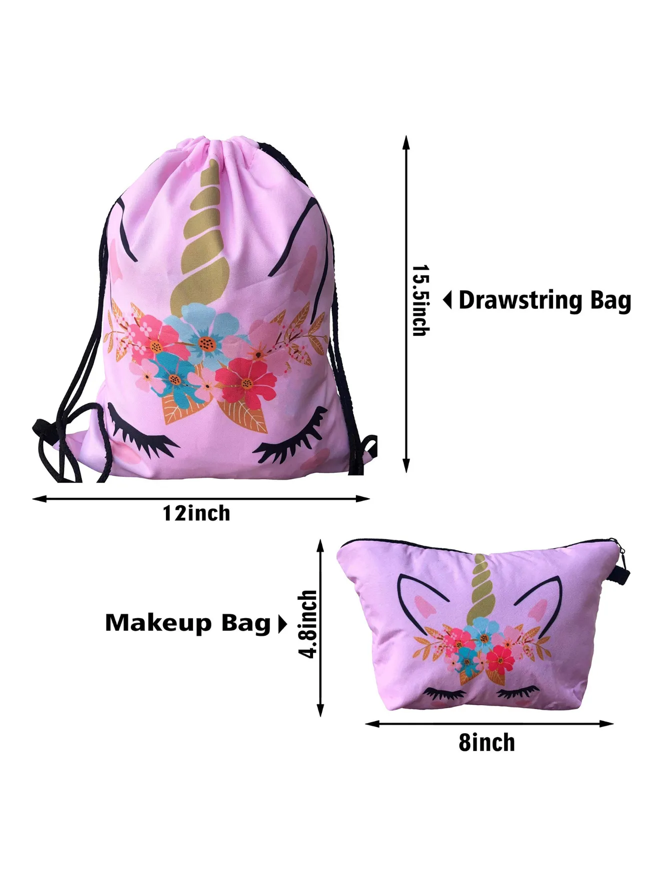 Unicorn Gifts for Girls - Unicorn Drawstring Backpack/Makeup Bag/Bracelet/Necklace/Hair Ties/Keychain/Sticker (Pink Flower 3)