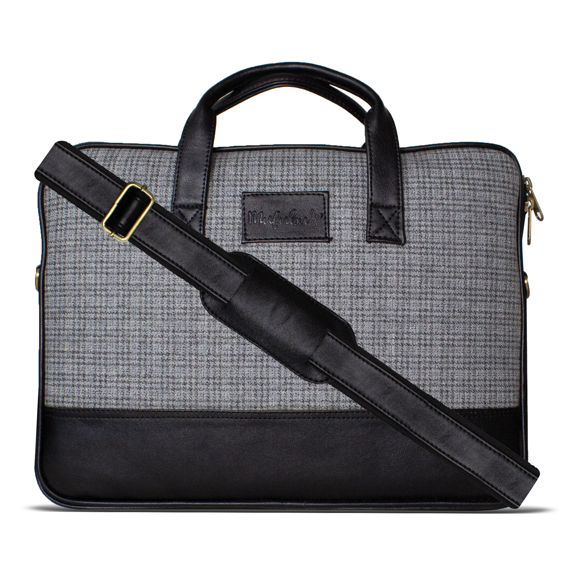 Vegan & Tweed Laptop Sling Bag Subtle Grey Checks