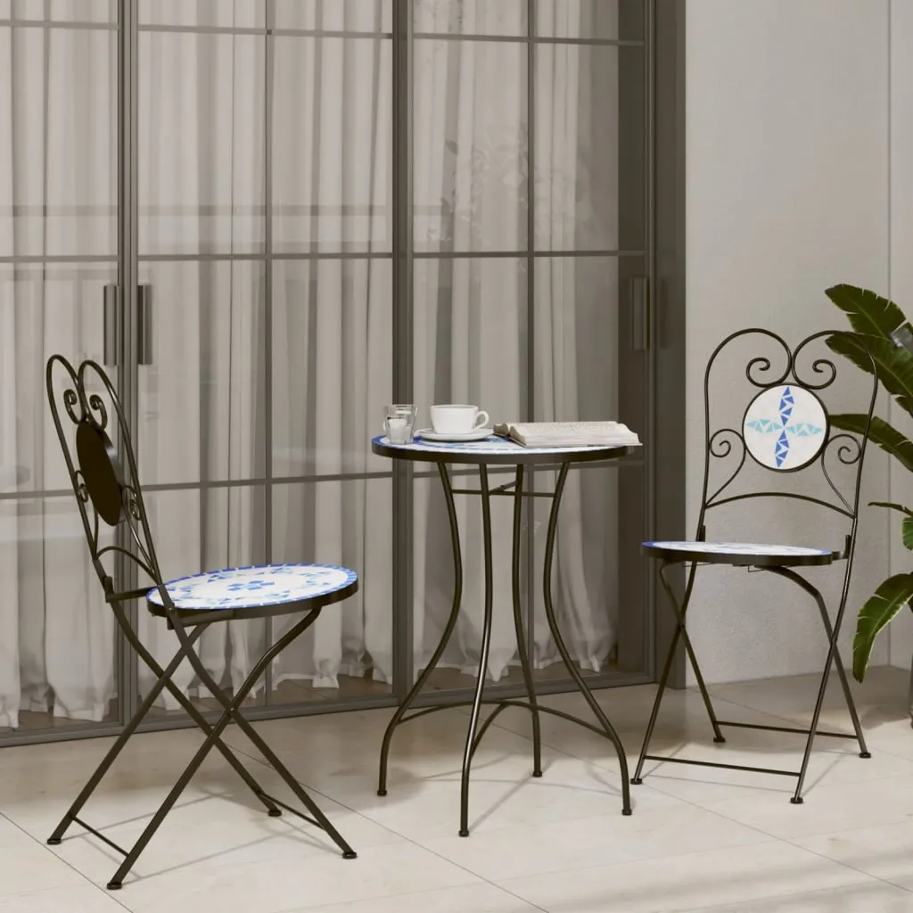 vidaXL Mosaic Bistro Table Blue and White Ø50x70 cm Ceramic