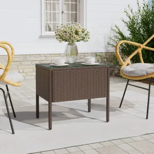 vidaXL Side Table Brown 53x37x48 cm Poly Rattan and Tempered Glass