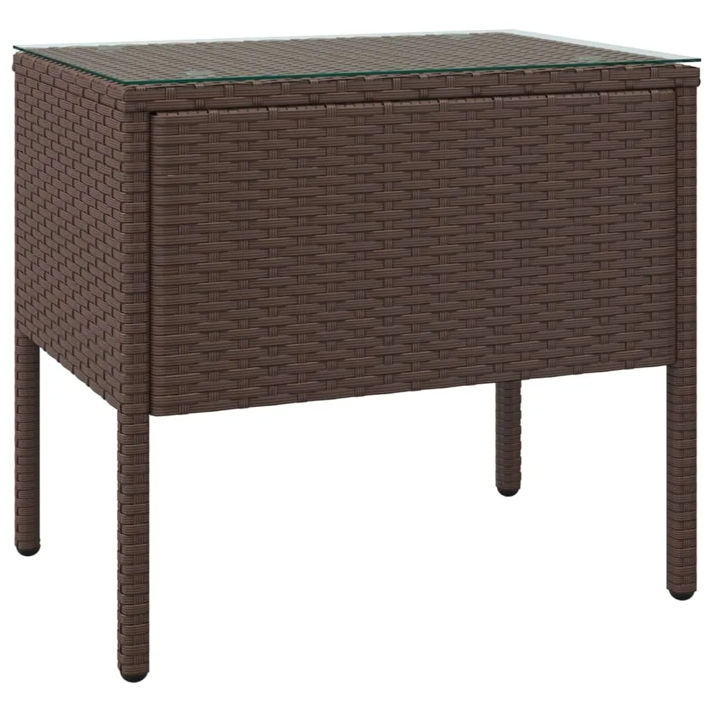 vidaXL Side Table Brown 53x37x48 cm Poly Rattan and Tempered Glass