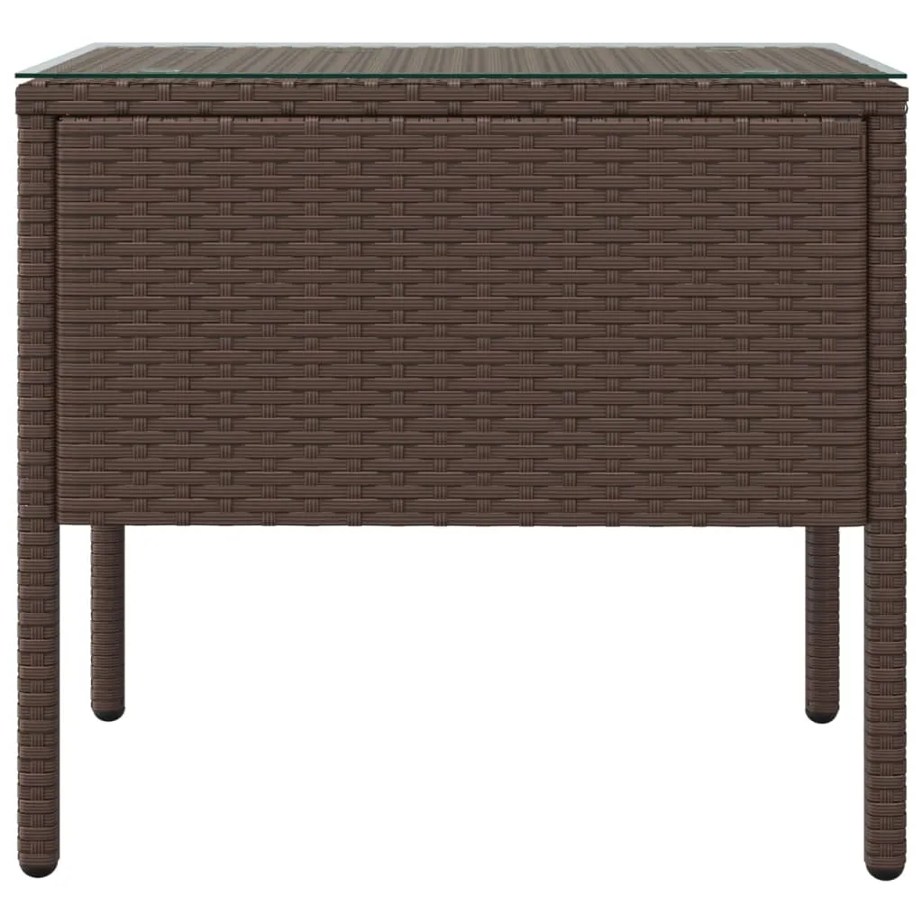 vidaXL Side Table Brown 53x37x48 cm Poly Rattan and Tempered Glass