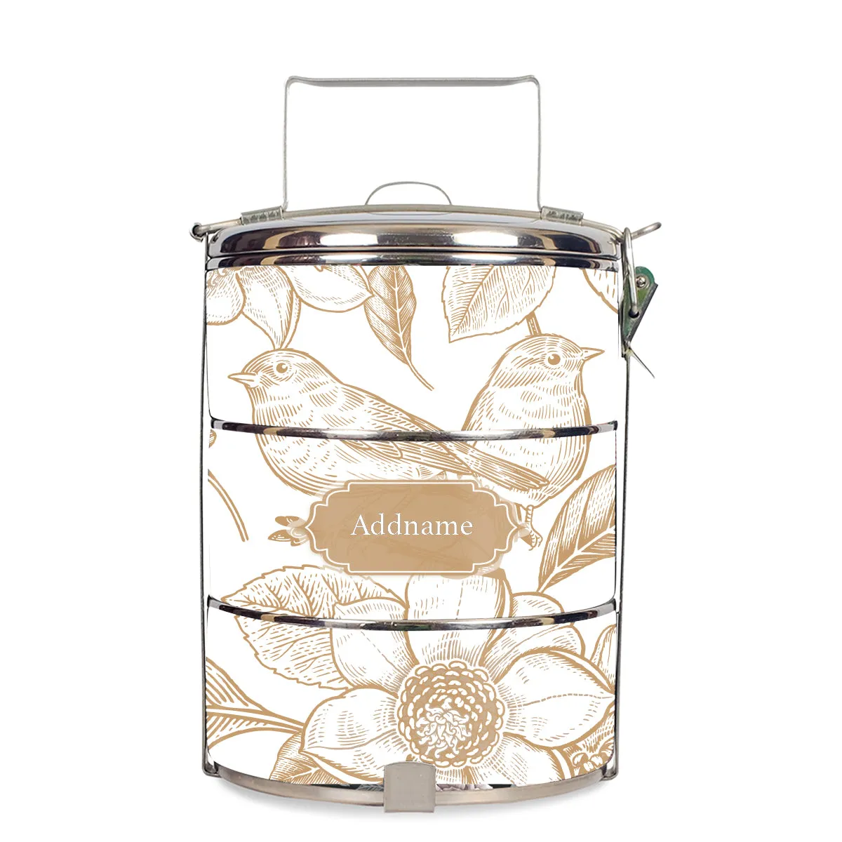 Vintage Birds Artline Series 3-Tier Standard Small 12cm Tiffin Carrier [FREE Custom Add Name]