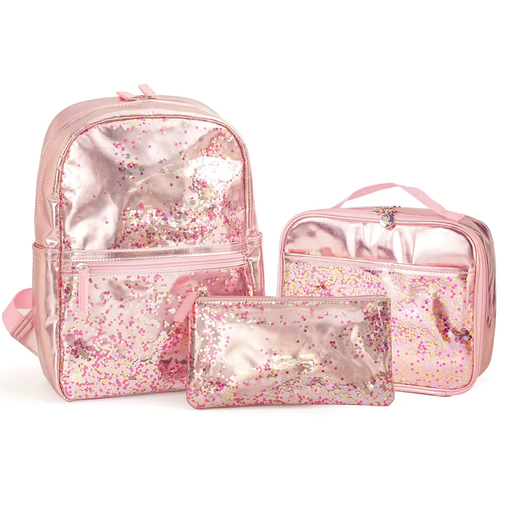 Viva Terry Girl's 3 in 1 Shaky Glitter Backpack Set With Lunch Bag, Pencil Case