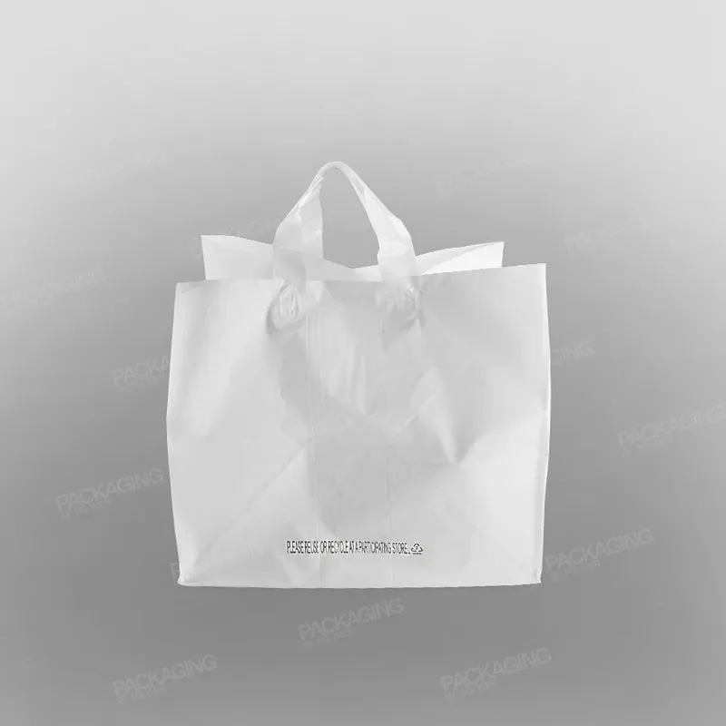 White Premium Plastic Carrier Bag, Soft Loop   Flat Bottom