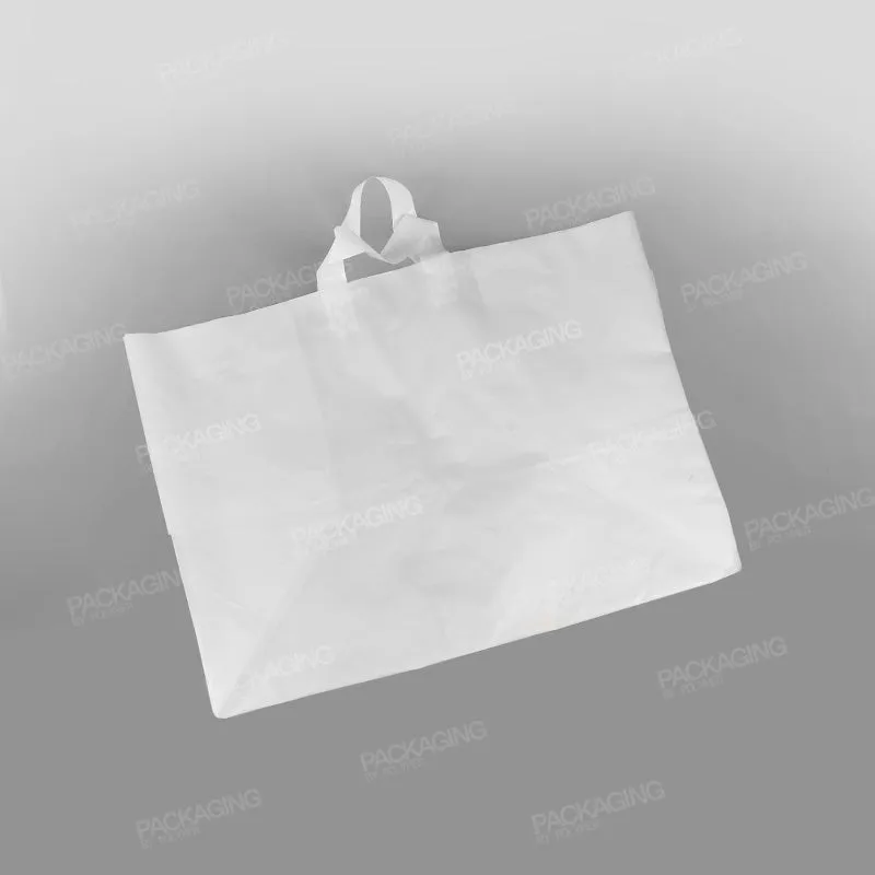 White Premium Plastic Carrier Bag, Soft Loop   Flat Bottom