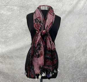 Wine /Maroon Abstract  - Starched Cotton Mix Blend Ethnic Scarf