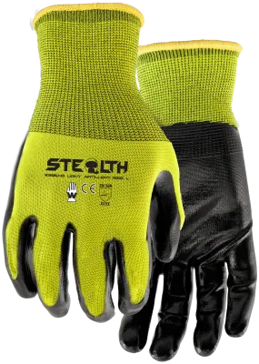 Work Gloves - Cut Level A4 Protection - Stealth Light Artillery Nitrile Palm Coated 396X6 - Stealth By Watson